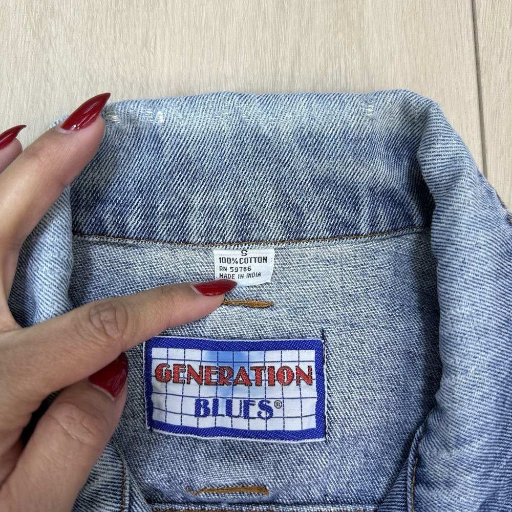 VTG Generation Blues GO‎ Denim Jacket Womens SM Trashed Blue Cotton Trucker 90s - Picture 3 of 13